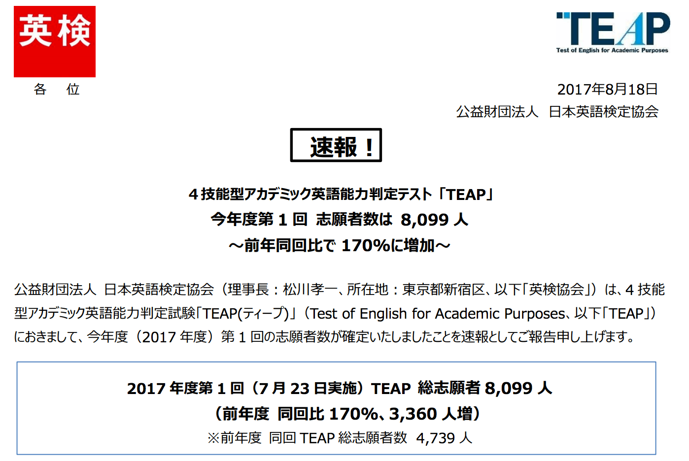 TEAPの速報