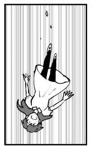 スピード線が背景にある落下する女性の漫画の画像